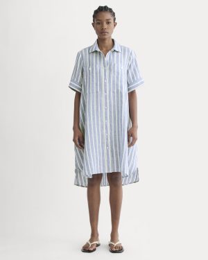 The Daytripper Dress in Linen | Soft Cobalt/Bone
