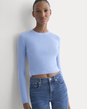 The Cropped Crew Top in Ultrafine Merino | Open Air Blue
